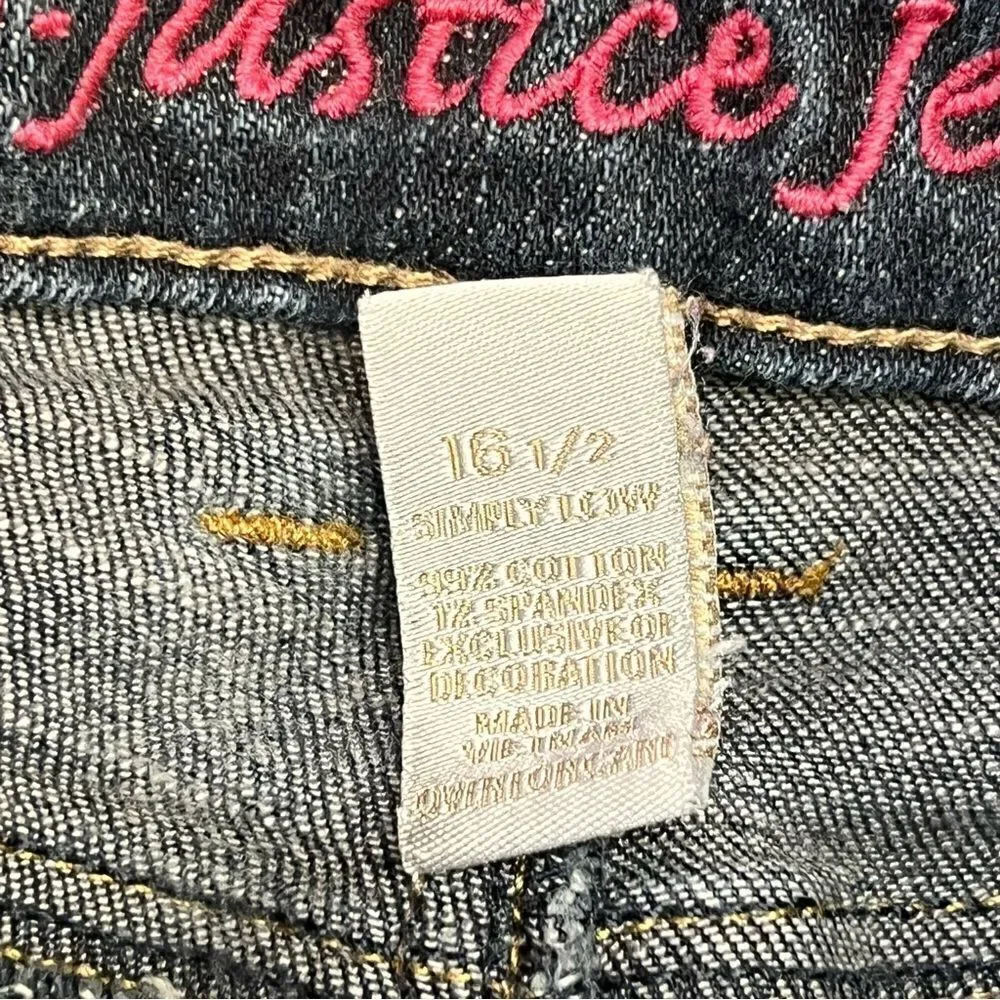 Justice Jeans Teen Girls 16.5 Skinny Dark Blue Cotton Stretch Denim Mid Rise